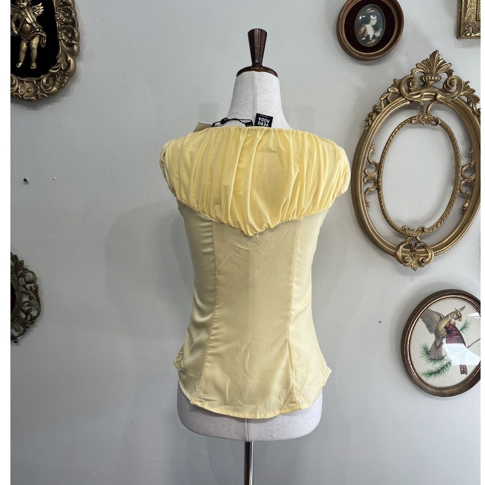 Vero Moda Puff Sleeve Button Down Blouse Pale Yellow Ruched Overlay Size XS